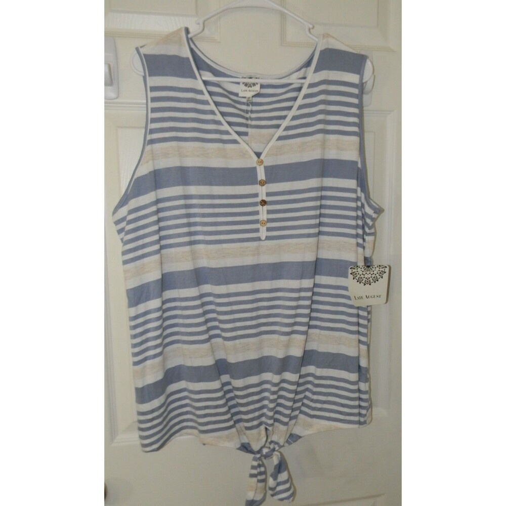 Late August Sleeveless Blue Striped Plus Sz 2X Tank Cami Comfy Soft Ltweight NWT